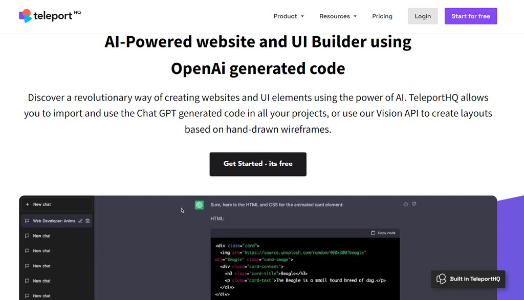 TeleportHQ La page d'accueil de TeleportHQ