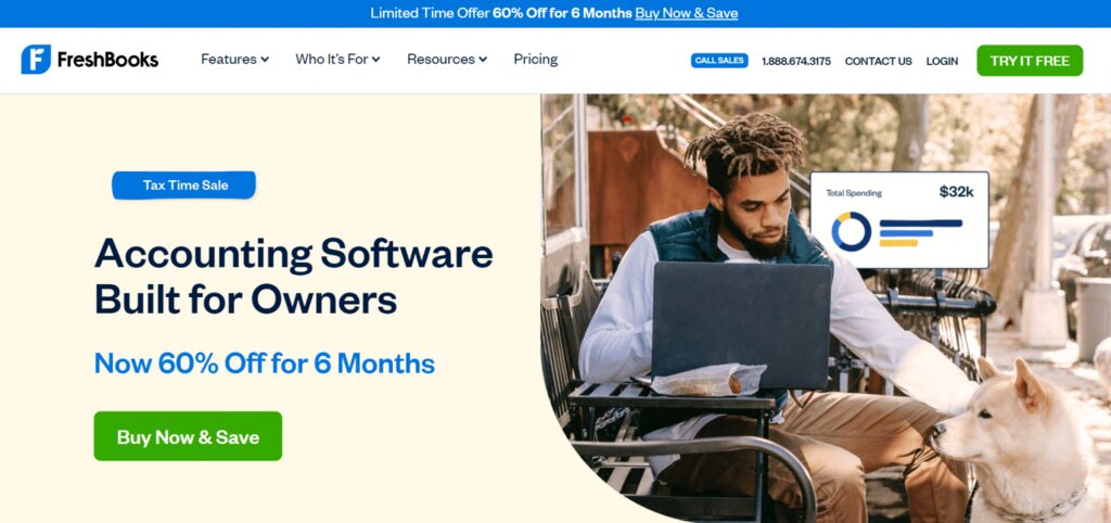 Freshbooks Page d'accueil de Freshbooks, un logiciel de comptabilité
