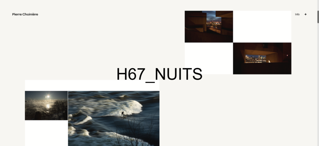 Le portfolio num&eacute;rique de Pierre Choini&eacute;re utilise beaucoup d'espaces n&eacute;gatifs et des couleurs d'arri&egrave;re-plan discr&egrave;tes.