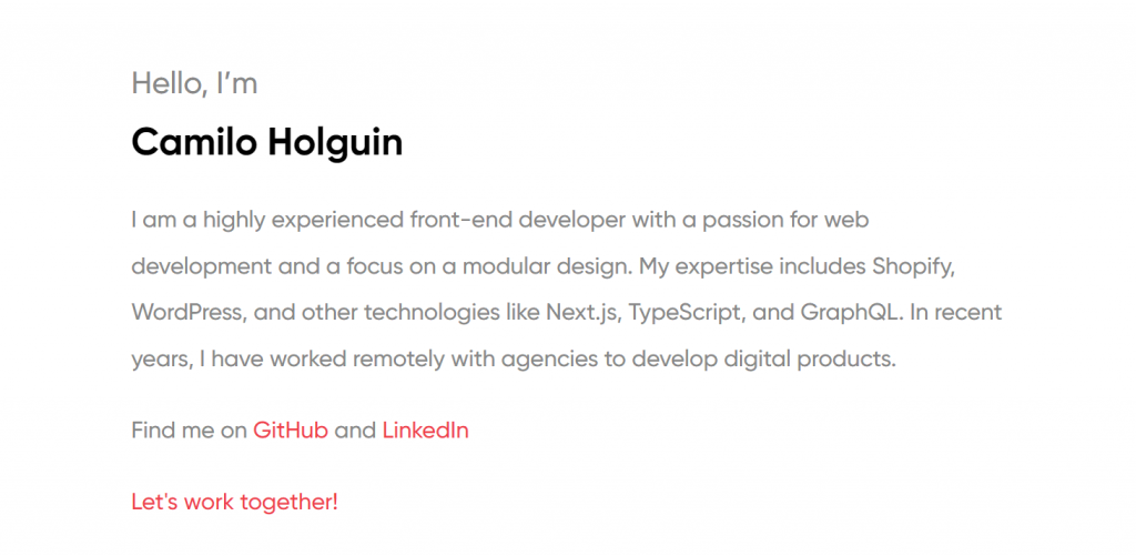 le site web de Camilo Holguin