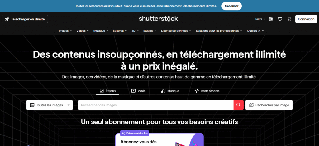 Page d'accueil de Shutterstock