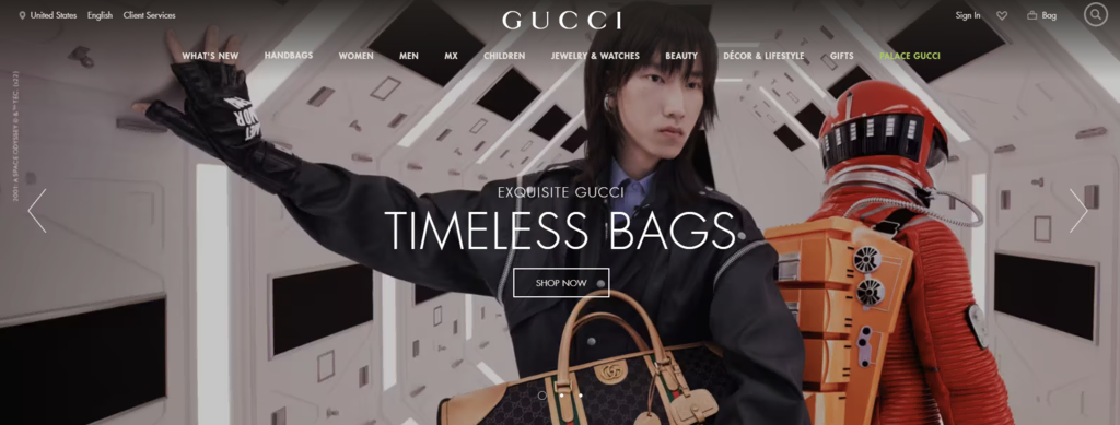 Page-d'accueil-de-Gucci Page d'accueil de Gucci, une marque de mode luxueuse