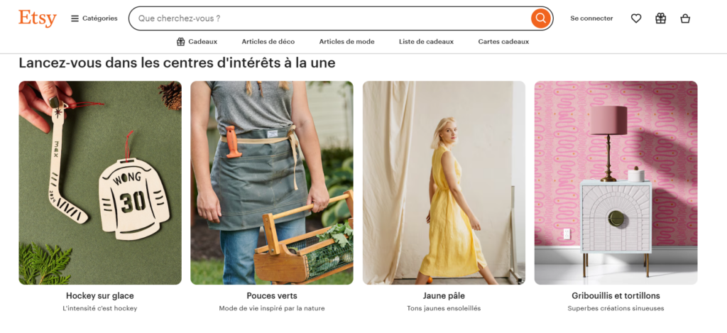 Page d'accueil Etsy
