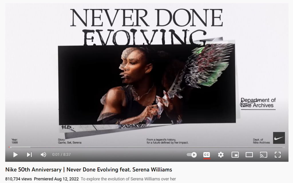 publicité-de-Nike-sur-YouTube Capture d'écran de la publicité de Nike sur YouTube, intitulée "Never Done Evolving"