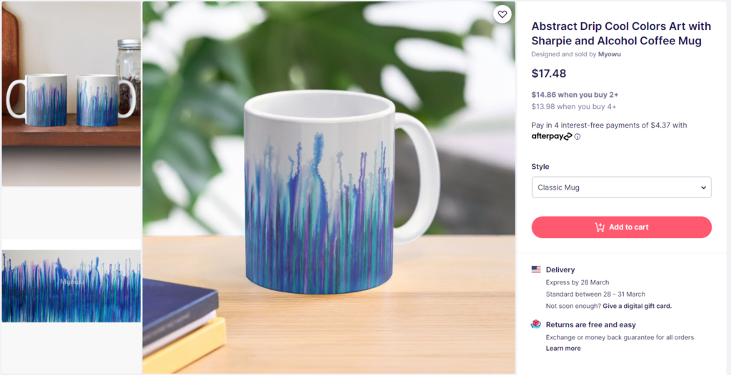 Un exemple de mugs sharpie fabriqués à la main et vendus en ligne