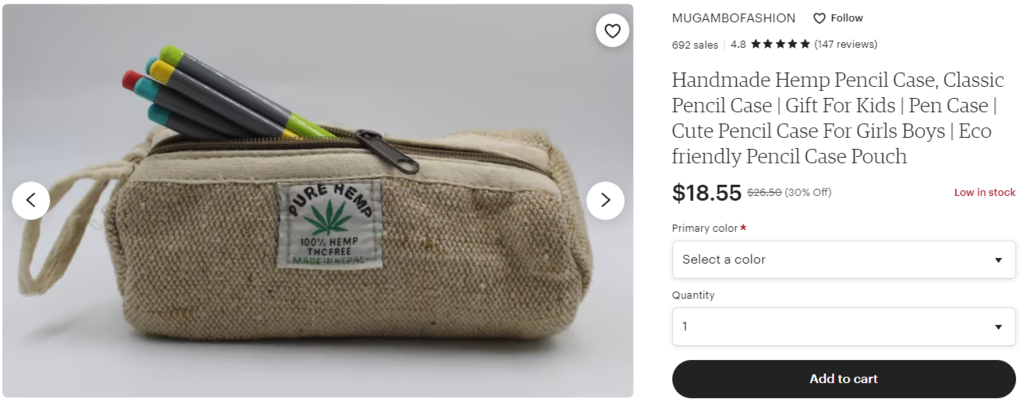 Exemple de pochette de papeterie fabriquée à la main et vendue en ligne