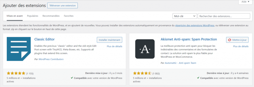 répertoire-des-plugins-WordPress Le répertoire des plugins WordPress dans le panneau d'administration du CMS