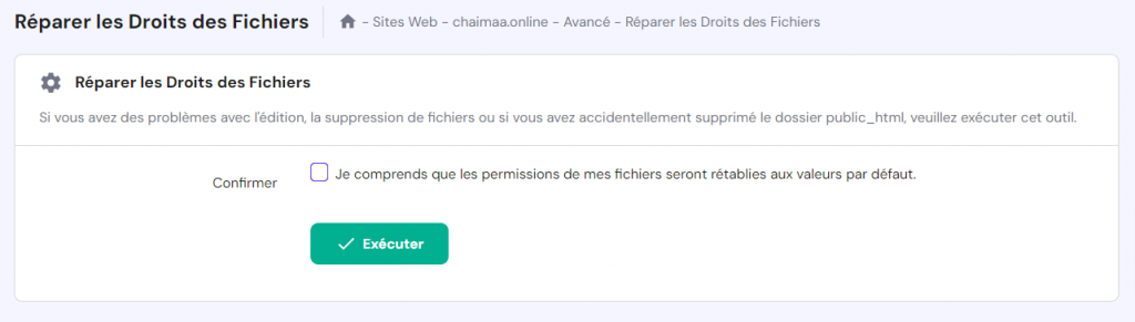 confirmation-de-réparation-des-droits-des-fichiers La fenêtre de confirmation de réparation des droits des fichiers