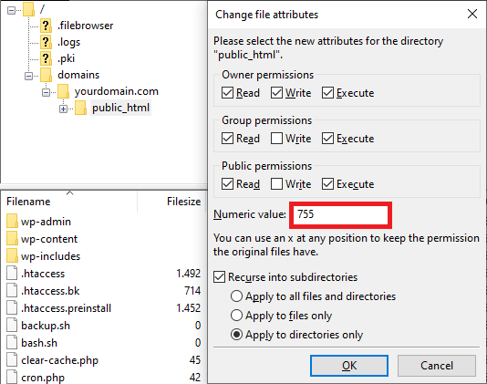 champ-de-valeur-numérique-ftp-filezilla le champ de valeur numérique dans la fenêtre contextuelle du FTP FileZilla