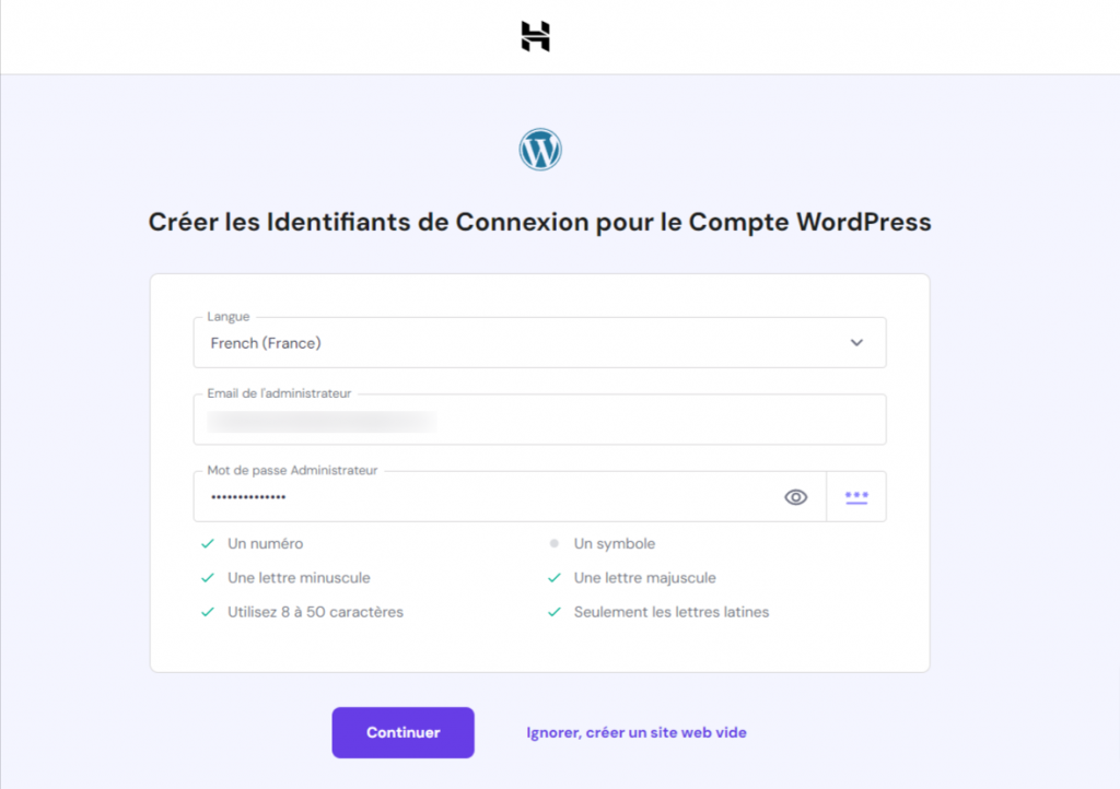 page-de-configuration-d'un-compte-WordPress-sur-Hostinger La page de configuration d'un compte WordPress sur Hostinger