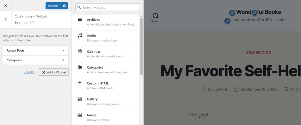 Ajouter un bouton widget dans le personnalisateur de widgets