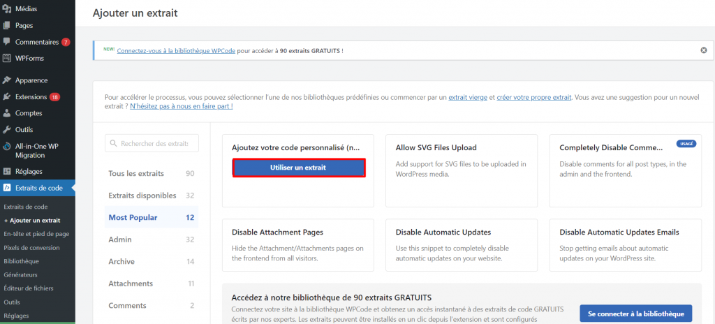 Cr&eacute;ation de code snippets PHP avec WPCode 