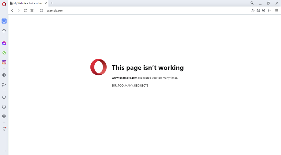 Message d'erreur d'Opera pour err_too_many_redirects.