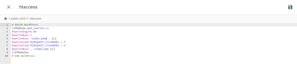 Ajout des lignes au fichier .htaccess.