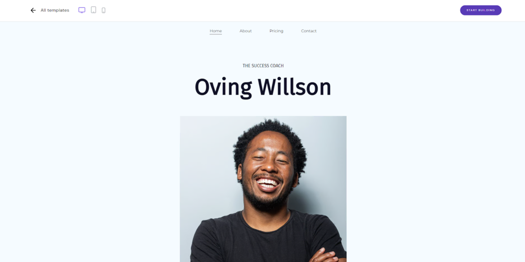 Template de portfolio du créateur de site web Hostinger