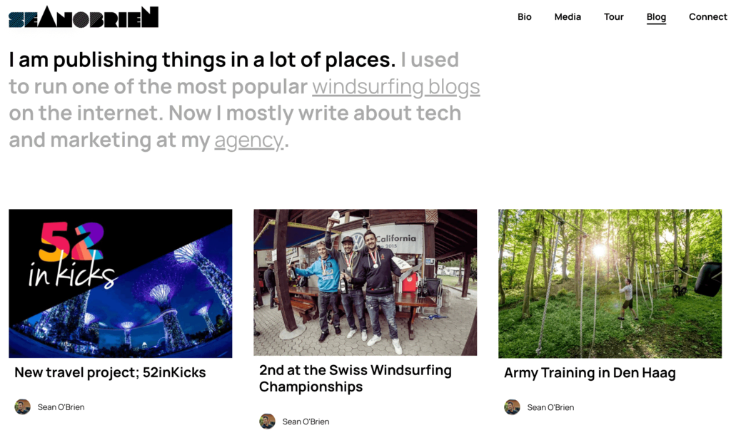 La section blog du site web de Sean O'Brien