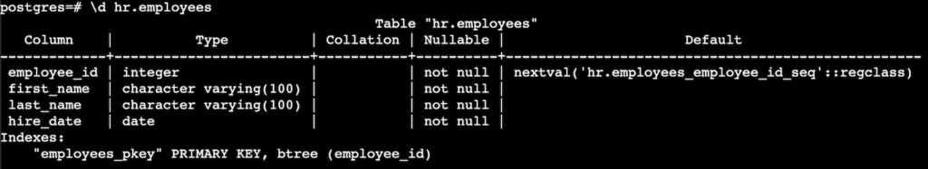 Une table de la base de données PostgreSQL