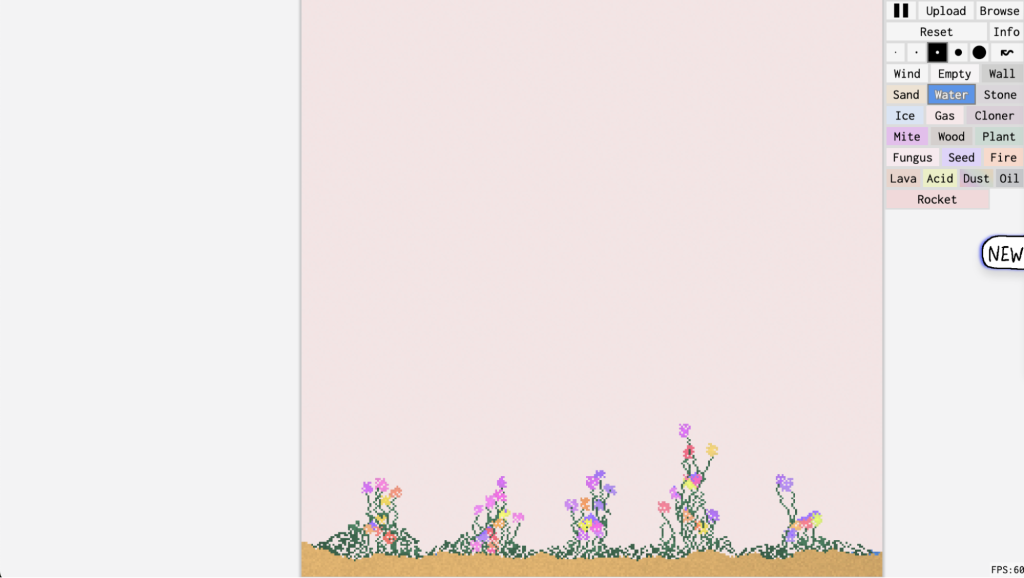 Page d’accueil de Falling Sand Game