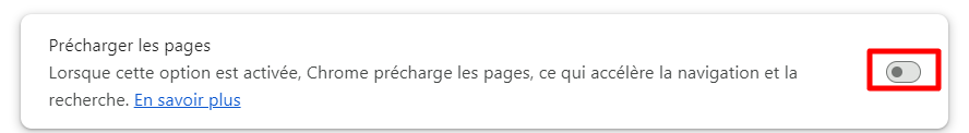 Param&egrave;tres de pr&eacute;chargement des pages dans Google Chrome