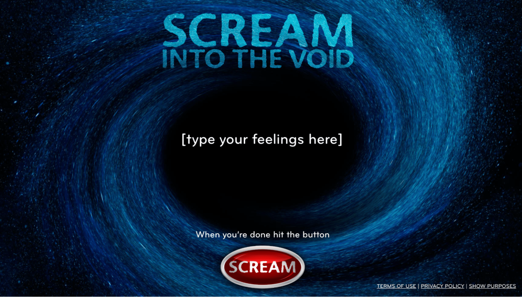 Page d’accueil de Scream Into the Void