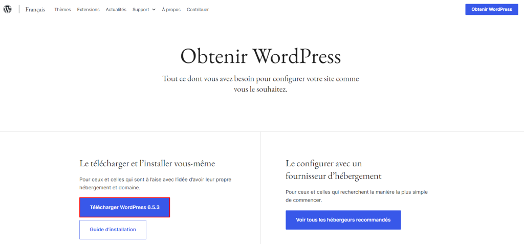 T&eacute;l&eacute;charger la derni&egrave;re version de WordPress &agrave; partir de WordPress.org