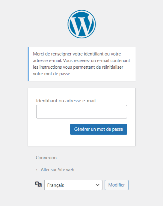 Remplir une adresse e-mail sur la page du mot de passe oubli&eacute; de WordPress