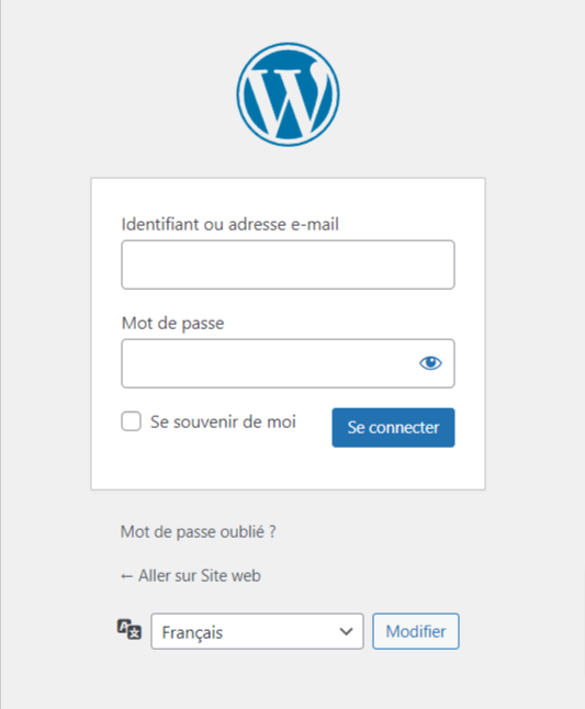 La page de connexion de l'administrateur de WordPress