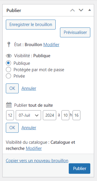 Param&egrave;tres de publication de WooCommerce