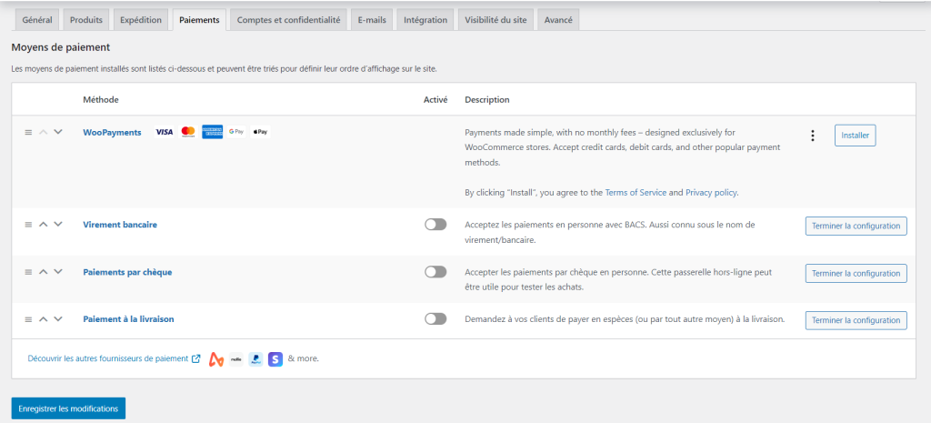 M&eacute;thodes de paiement WooCommerce