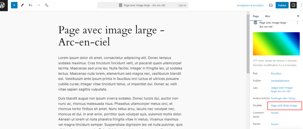 Changer le mod&egrave;le d'une page en page avec image large