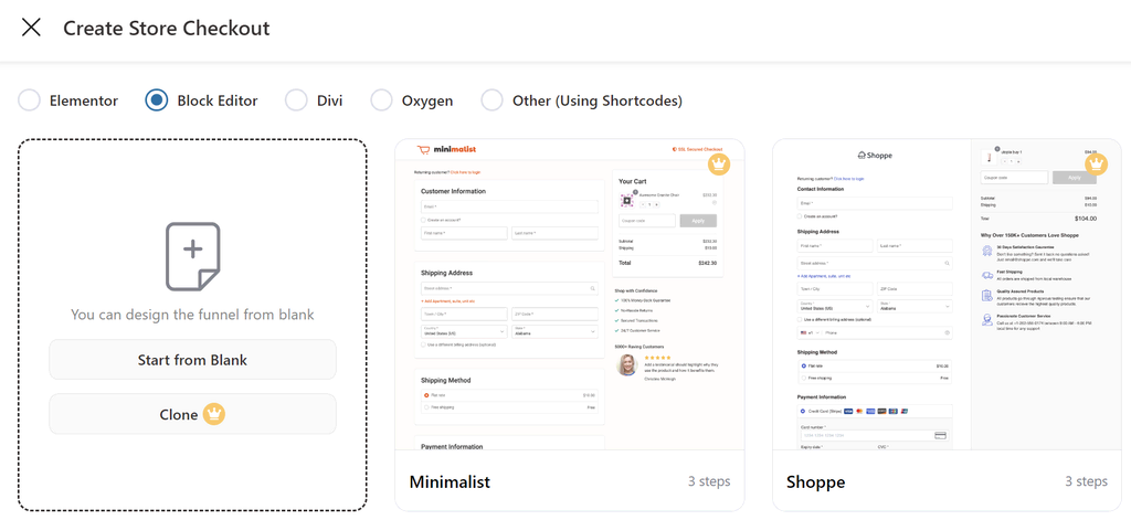 Les modèles de Funnels proposés par FunnelKit Builder