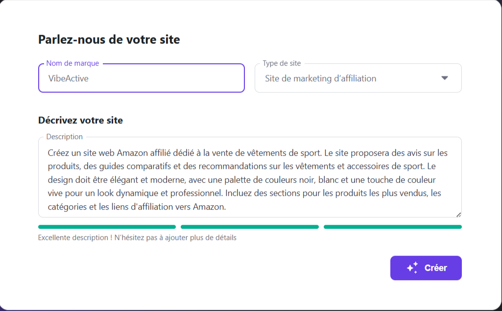 Prompt de cr&eacute;ation d'un site d'affiliation