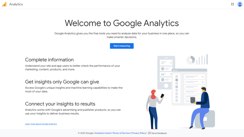 Page d'accueil de Google Analytics.
