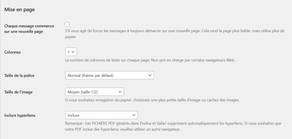 Personnaliser les paramètres de mise en page de l'extension Print My Blog
