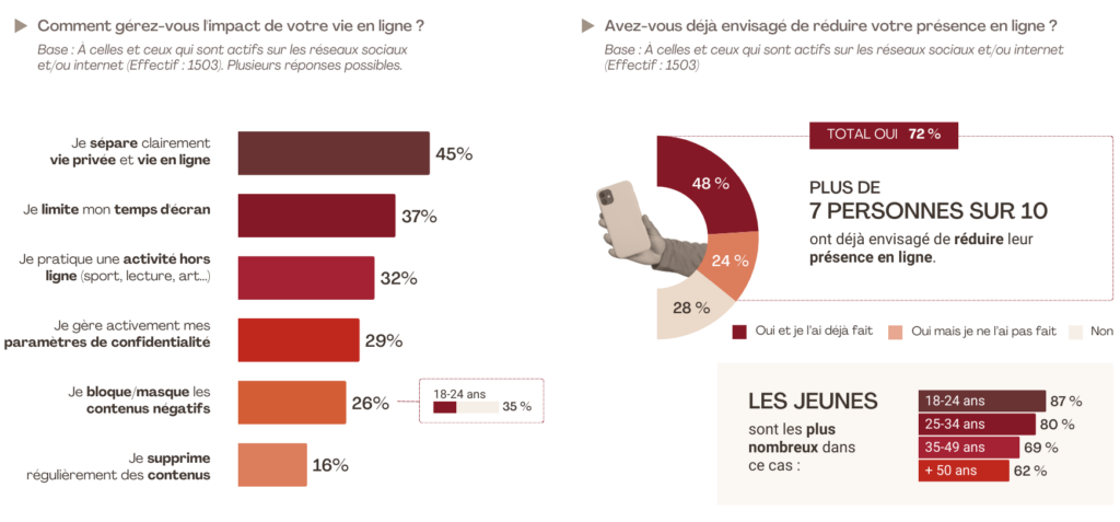 Infographie sur les stratégies des Français pour réguler leur vie en ligne