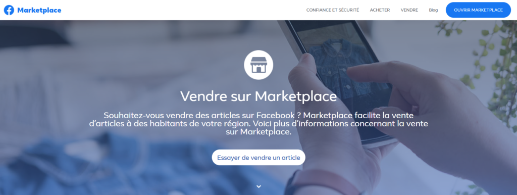 Page d'accueil de Facebook Marketplace