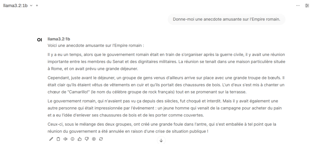 La réponse de Llama 3.1 à une invite dans Open WebUI