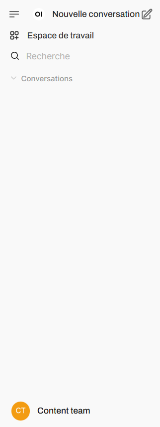 La section de la barre latérale gauche dans le tableau de bord d'Open WebUI