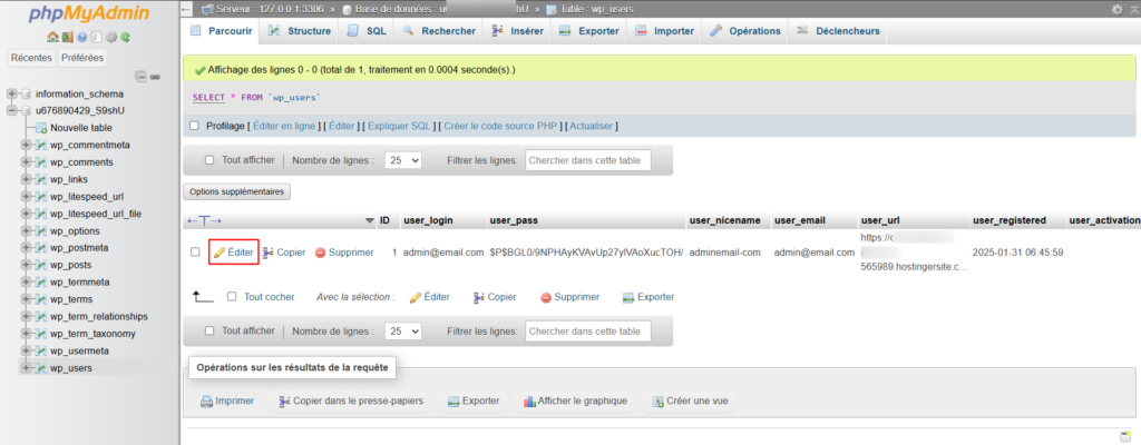 Bouton Editer pour changer l'identifiant dans phpMyAdmin