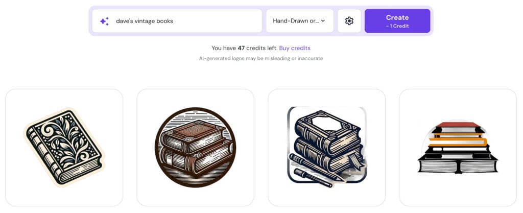 Tableau de bord du créateur de logo IA dans le créateur de site Web Hostinger