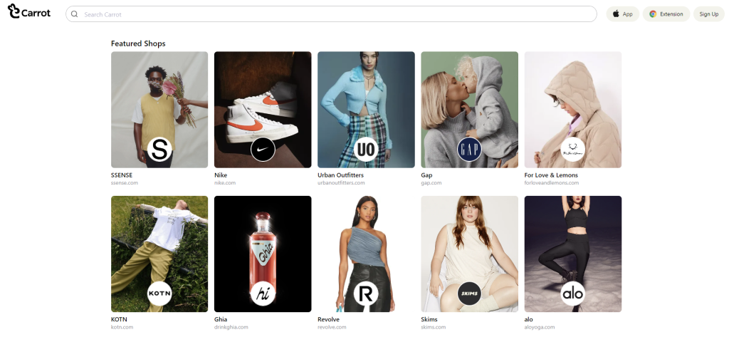 La page Shop de Carrot