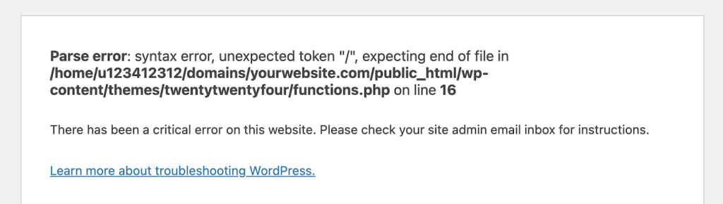 Message d'erreur PHP sur l'interface WordPress