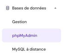 La section phpMyAdmin sous Bases de données dans hPanel