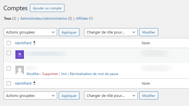 Bouton Supprimer pour supprimer un utilisateur de WordPress