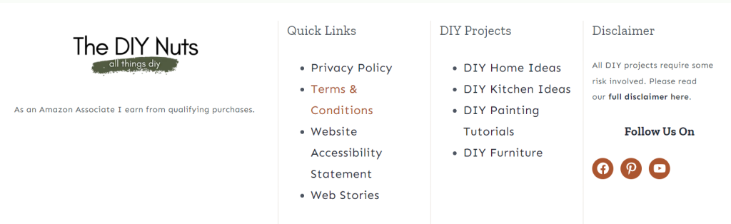 Le pied de page de The DIY Nuts