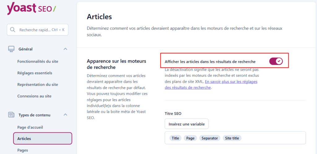 Param&egrave;tres de publication pour les articles