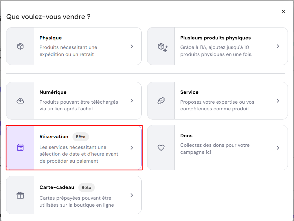 Ajouter une option de produit mettant en avant l'option de réservation
