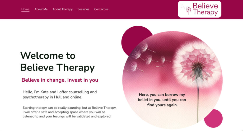 Page d'accueil de Believe Therapy
