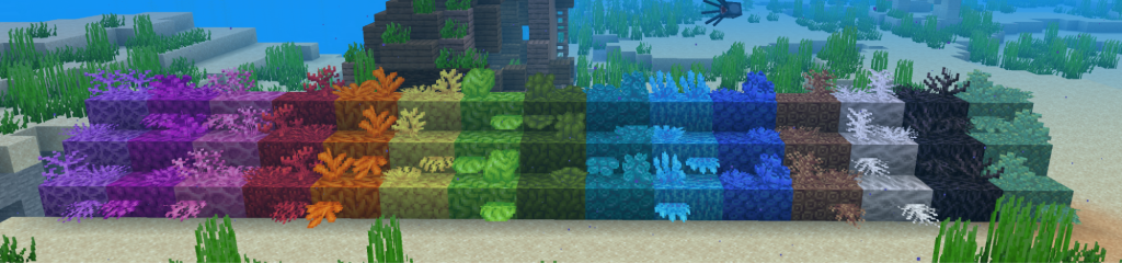 Image sous-marine de Minecraft montrant différents styles de blocs colorés construits en forme d'escalier