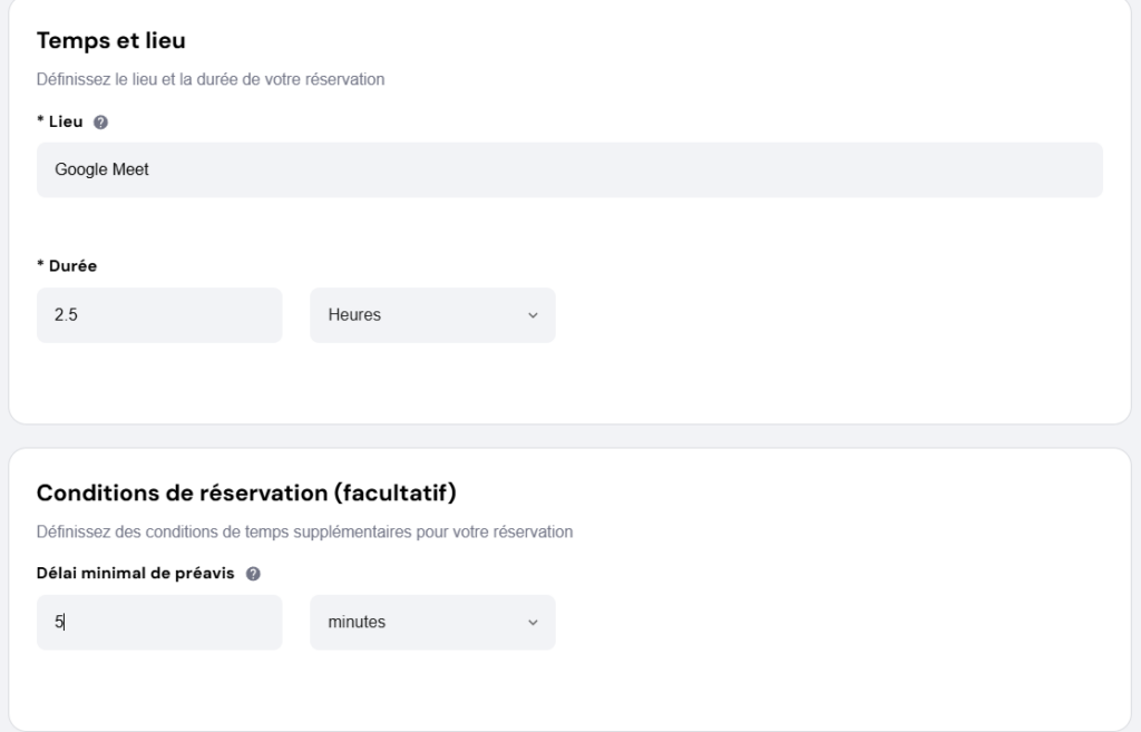La section inférieure de la page Ajouter une réservation
